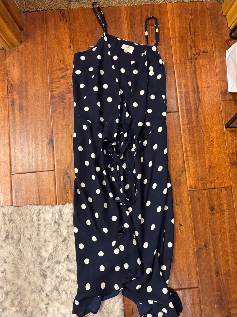 Polka Dot Navy Wrap Midi Dress - If She Loves Brand